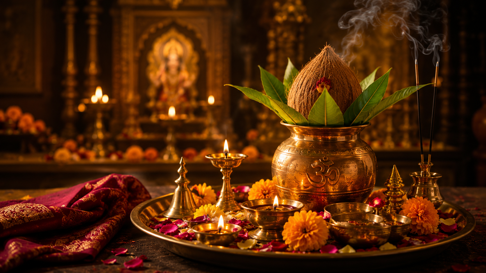 Puja thali with diya